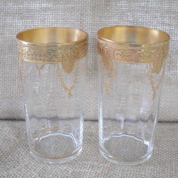 Vintage Tiffin Franciscan Art Nouveau Gold Encrusted Tumbler Set of 2 - Picture 2 of 16